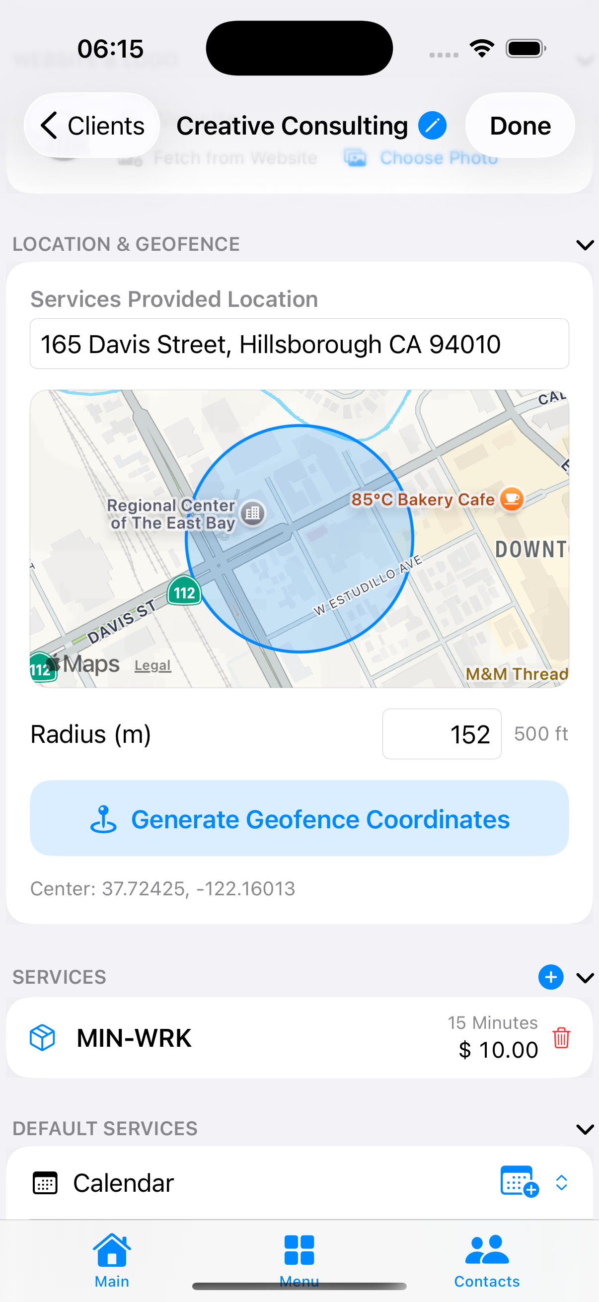 Client job-site geofence