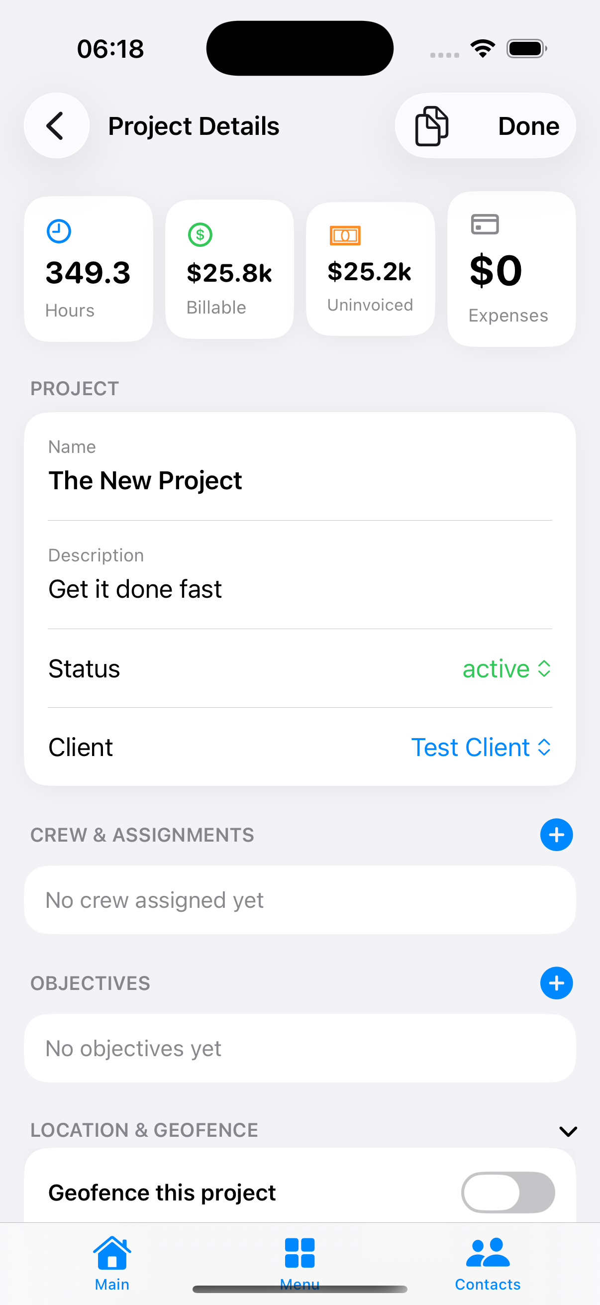 Project with objectives and tasks