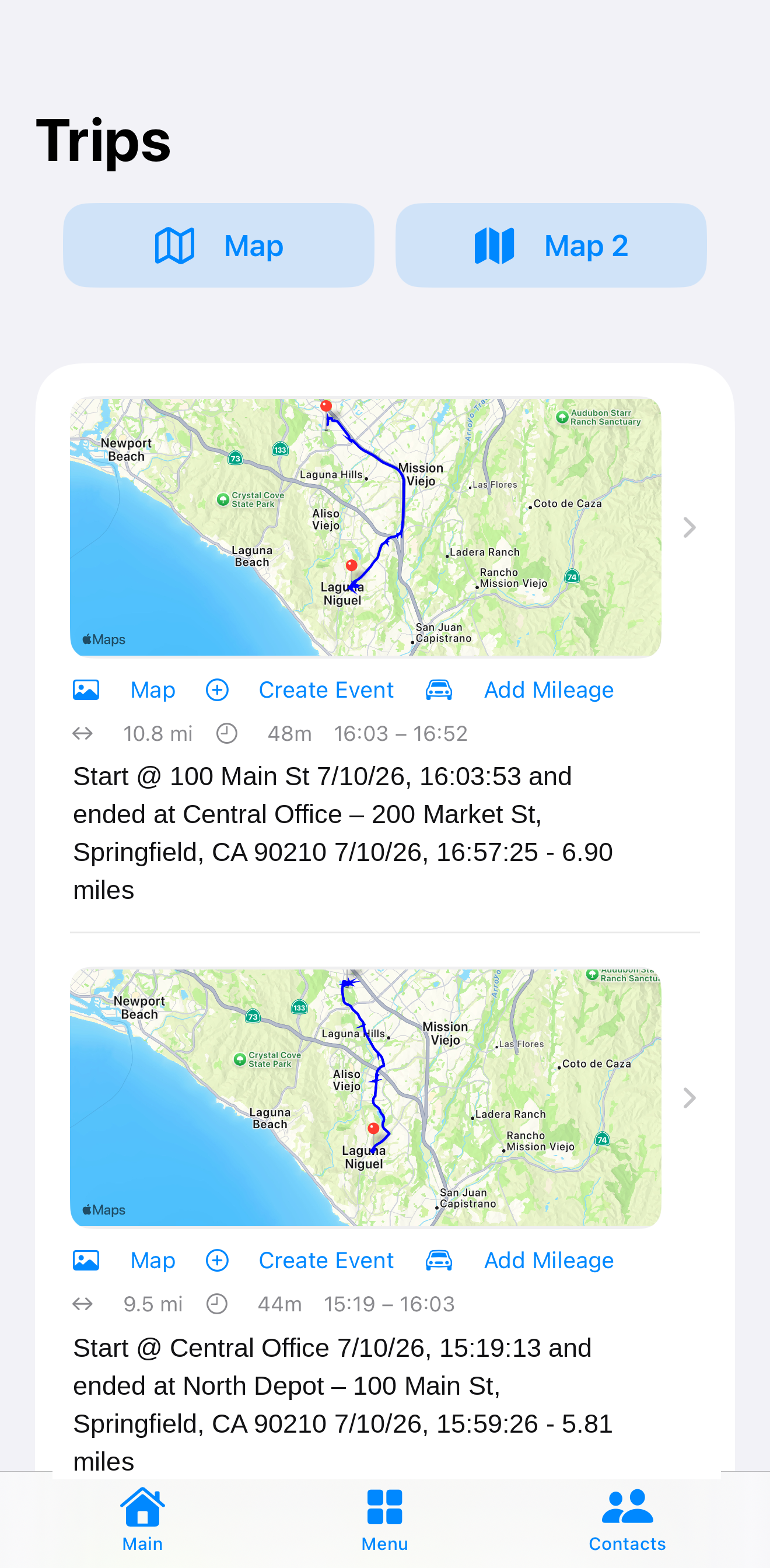 Automatic trip route